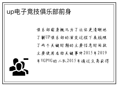 up电子竞技俱乐部前身