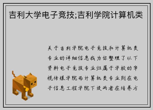 吉利大学电子竞技;吉利学院计算机类