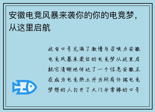 安徽电竞风暴来袭你的你的电竞梦，从这里启航