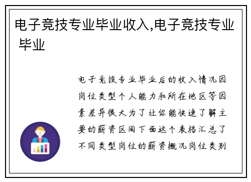 电子竞技专业毕业收入,电子竞技专业 毕业
